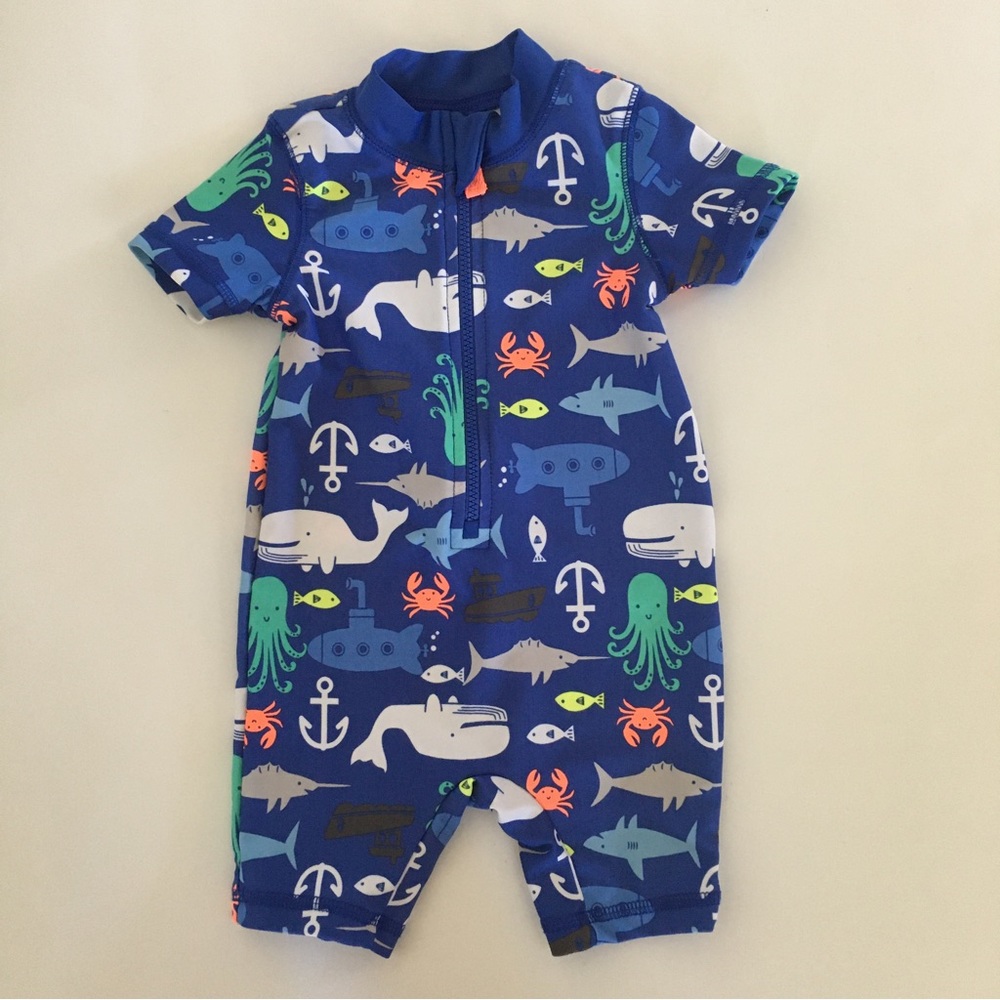 Carter’s (6M) SwimSuit Rash Guard Boys Blue Nautical Ocean Theme
